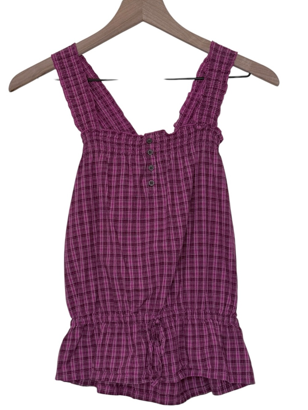 Vintage MUDD Y2K Plaid Sleeveless Peplum Top Pink Medium Twee Cottagecore Grunge